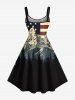 Patriotic American Flag Snow Mountain Print Plus Size Matching Outfit For Couples -  