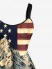 Patriotic American Flag Snow Mountain Print Plus Size Matching Outfit For Couples -  