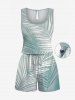Ensemble chemise et barboteuse hawaïennes assorties, grande taille, tenue de plage, imprimé feuilles tropicales ombrées, pour couples - Vert clair 