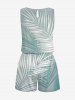 Ensemble chemise et barboteuse hawaïennes assorties, grande taille, tenue de plage, imprimé feuilles tropicales ombrées, pour couples - Vert clair 