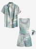 Ensemble chemise et barboteuse hawaïennes assorties, grande taille, tenue de plage, imprimé feuilles tropicales ombrées, pour couples - Vert clair 