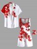 Ensemble chemise et barboteuse hawaïennes assorties, grande taille, tenue de plage imprimée feuilles d'érable pour couples - Blanc de Crème  