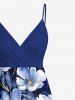 Plus Size Flowers Print Surplice Hawaii Cami Dress -  