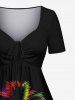 Plus Size Coconut Tree Colorful Sky Print Cinched Hawaii Dress -  