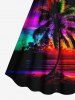 Plus Size Coconut Tree Colorful Sky Print Cinched Hawaii Dress -  