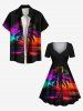 Plus Size Coconut Tree Colorful Sky Print Cinched Hawaii Dress -  