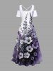 Robe longue hawaïenne grande taille à imprimé floral et feuilles ombré, épaules dénudées et croisée - Violet clair XXS