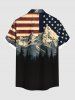 Chemise grande taille à boutons et poches pour homme, motif drapeau américain patriotique, imprimé montagne enneigée - Noir M