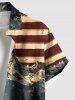 Chemise grande taille à boutons et poches pour homme, motif drapeau américain patriotique, imprimé montagne enneigée - Noir XL