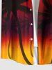 Chemise hawaïenne grande taille à imprimé cocotiers ombré et colorblock, boutons et poches, pour homme - Orange Foncé L