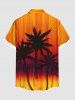 Plus Size Coconut Tree Ombre Colorblock Print Buttons Pocket Hawaii Shirt For Men -  