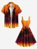 Plus Size Coconut Tree Ombre Colorblock Print Hawaii Tank Dress -  