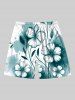 Plus Size Ink Painting Watercolor Flower Print Hawaii Drawstring Beach Shorts For Men -  