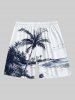 Plus Size Coconut Tree Sea Beach Print Hawaii Drawstring Beach Shorts For Men -  