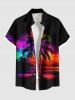 Chemise hawaïenne grande taille à boutons et poches, imprimé cocotiers et ciel coloré, pour homme - Noir XL
