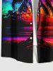 Chemise hawaïenne grande taille à boutons et poches, imprimé cocotiers et ciel coloré, pour homme - Noir XL