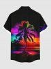Plus Size Coconut Tree Colorful Sky Print Buttons Pocket Hawaii Shirt For Men -  