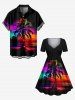 Plus Size Coconut Tree Colorful Sky Print Buttons Pocket Hawaii Shirt For Men -  