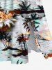 Plus Size Coconut Tree Sea Hibiscus Flower Print Hawaii Split Pocket A Line Midi Dress -  
