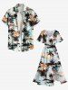 Plus Size Coconut Tree Sea Hibiscus Flower Print Hawaii Split Pocket A Line Midi Dress -  