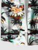 Chemise hawaïenne grande taille à imprimé floral cocotier et hibiscus pour homme - Blanc 5XL