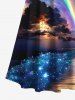 Plus Size Glitter Ombre Galaxy Aurora Dusk Sea Print Hawaii Cold Shoulder Crisscross A Line Maxi Dress -  