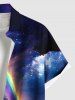 Plus Size Glitter Ombre Galaxy Aurora Dusk Sea Print Hawaii Button Pocket Shirt For Men -  