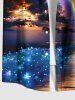 Plus Size Glitter Ombre Galaxy Aurora Dusk Sea Print Hawaii Button Pocket Shirt For Men -  