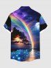 Plus Size Glitter Ombre Galaxy Aurora Dusk Sea Print Hawaii Button Pocket Shirt For Men -  