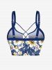 Haut de tankini hawaïen à lacets, imprimé floral, feuilles tropicales et hibiscus (bretelles réglables) - Bleu M