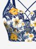 Haut de tankini hawaïen à lacets, imprimé floral, feuilles tropicales et hibiscus (bretelles réglables) - Bleu M