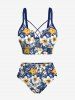 Bas de maillot de bain hawaïen à imprimé floral et feuilles tropicales et hibiscus - Bleu 1X