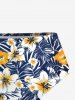 Bas de maillot de bain hawaïen à imprimé floral et feuilles tropicales et hibiscus - Bleu 1X