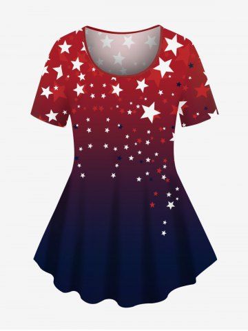 Plus Size Dip Dye Ombre Patriotic American Flag Print T-shirt - RED - 5X