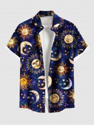 Chemise hawaïenne grande taille à boutons et poches pour homme, motif galaxie, tie-dye, soleil, lune et étoiles - Noir 5XL