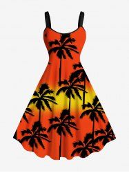 Plus Size Coconut Tree Ombre Print Hawaii A Line Tank Dress -  