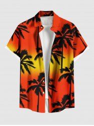 Chemise hawaïenne grande taille à imprimé cocotiers ombré et poches boutonnées pour homme - Orange 4XL