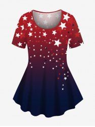 Plus Size Dip Dye Ombre Patriotic American Flag Print T-shirt -  