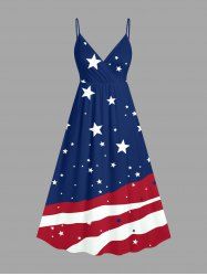 Plus Size Patriotic American Flag Stars Print Surplice A Line Cami Dress -  