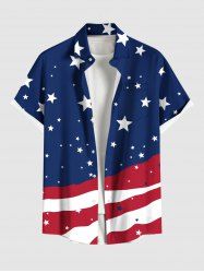 Chemise boutonnée grande taille avec imprimé drapeau américain et étoiles pour homme - Bleu profond 3XL