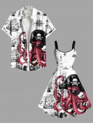 Skull Octopus Pirate Sailboat Print Plus Size Matching Cruise Beach Outfit For Couples -  