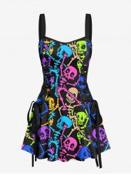Robe débardeur trapèze à lacets et imprimé squelette coloré Hawaii - Noir XXXL