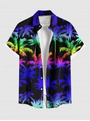 Plus Size Colorful Ombre Coconut Tree Print Hawaii Button Pocket Shirt For Men -  