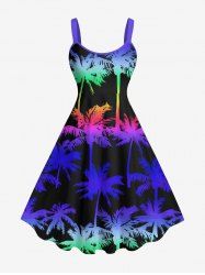 Plus Size Colorful Ombre Coconut Tree Print Hawaii A Line Tank Dress -  