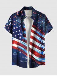 Plus Size Patriotic American Flag Fireworks Print Button Pocket Shirt For Men -  