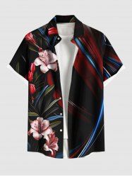 Chemise hawaïenne à boutons et poches pour homme, grande taille, imprimé feuilles florales et ombré - Noir 6XL