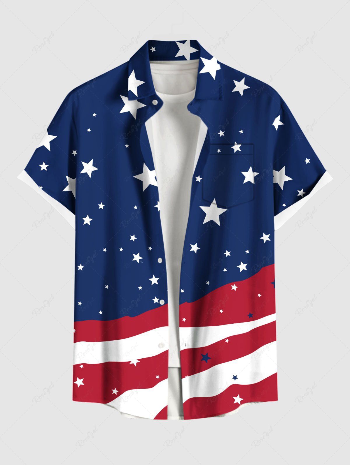 Chemise boutonnée grande taille avec imprimé drapeau américain et étoiles pour homme Bleu profond 2XL