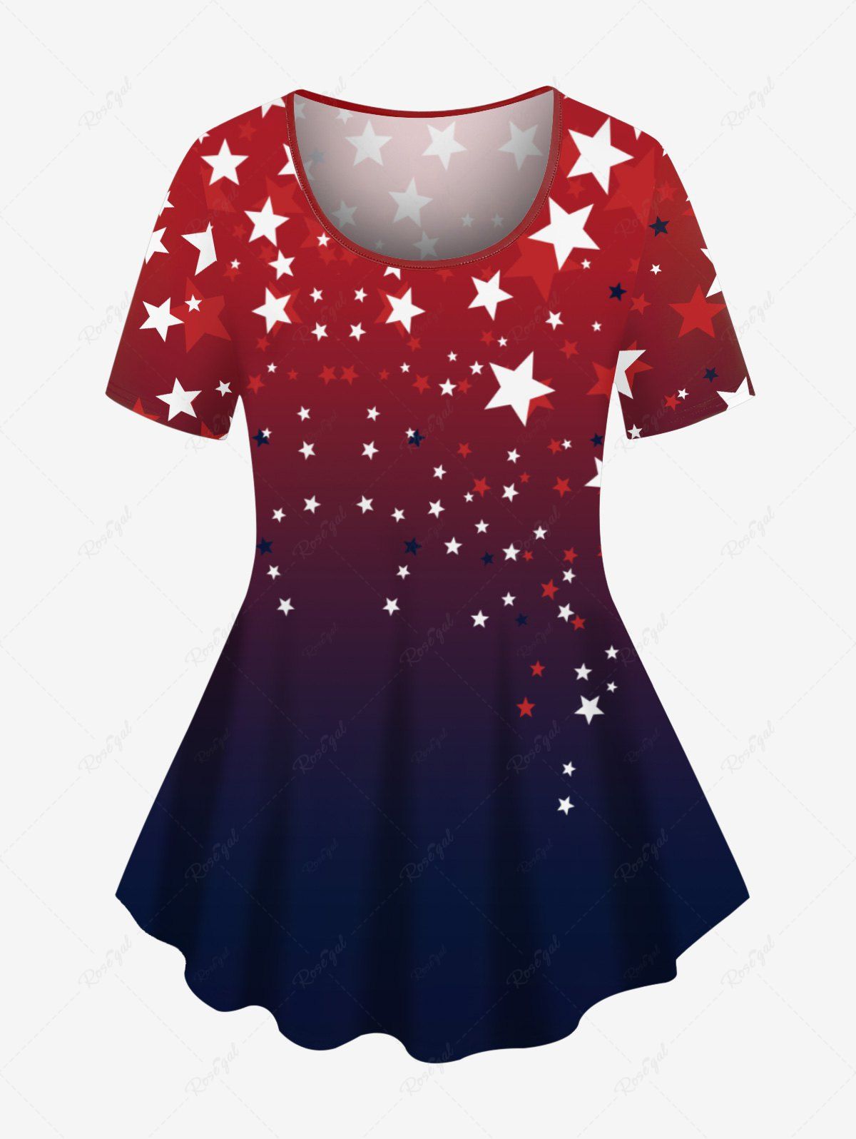 Sale Plus Size Dip Dye Ombre Patriotic American Flag Print T-shirt  