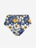 Tropical Leaf Hibiscus Flower Print Hawaii Lace Up Tankini Top and Swim Bottom Plus Size Matching Set -  