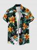 Matching Hawaii Shirt and Romper Plus Size Beach Outfit Tropical Leaf Flower Branch Print For Couples -  